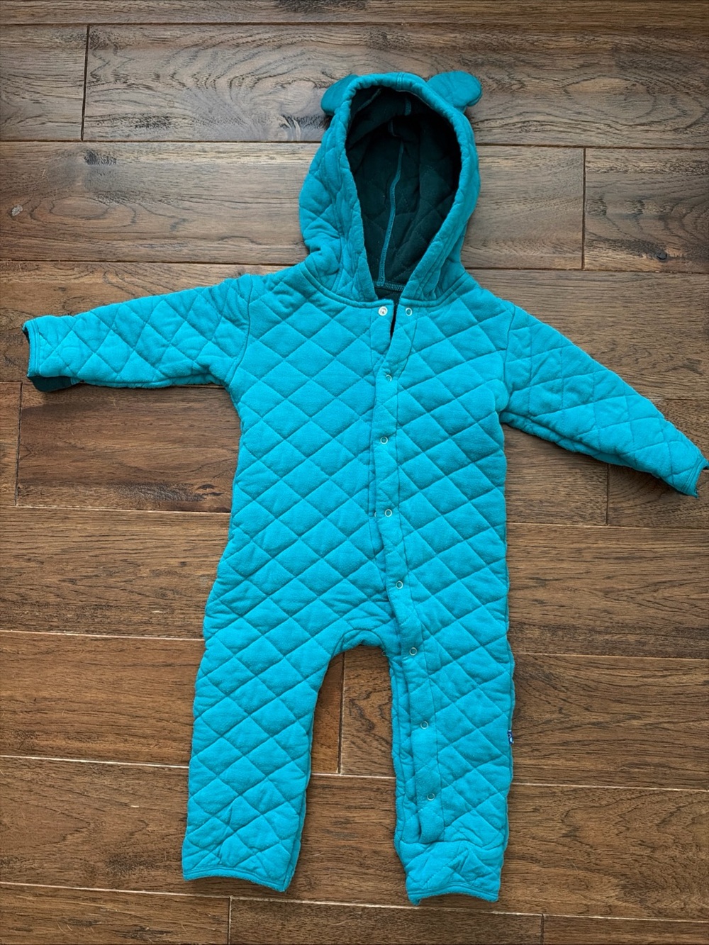 KicKee Pants Bamboo Quilted Coveralls With Ears 18-24 Months Bay Blue Pine Green